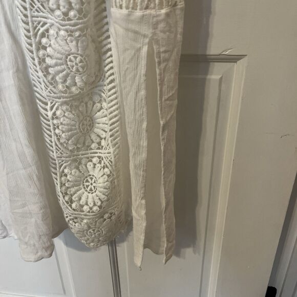 Skies Are Blue Crochet Maxi Dress Womens Large White Boho Kinsey Halter Flowy - Picture 5 of 10